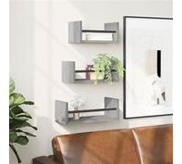 vidaXL Ensemble d'Étagères Murales et Barres 3 pcs, Tablettes Suspendues avec Rangement, Ensemble de Meubles Flottants Salon, Moderne, Sonoma Gris Gris G