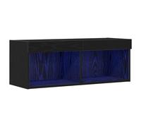 vidaXL Ensemble Meuble TV Chêne Noir 80 x 30 x 30 cm Bois d'ingénierie, Meuble TV Mural rectangulaire Moderne, Console élégante, Rangement Pratique avec éclairage LED intégré