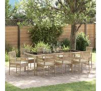 vidaXL Ensemble de jardin pour repas, 9 pièces, beige, en résine tressée