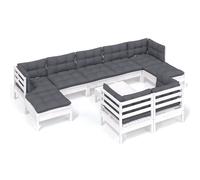 vidaXL Ensemble salon de jardin 10 pièces avec coussins blanc pin massif