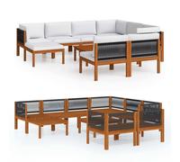 vidaXL Ensemble salon de jardin 10 pièces avec coussins Bois crème Acacia & corde