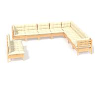 vidaXL Ensemble salon de jardin 10 pièces avec coussins crème pin massif