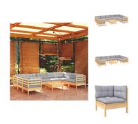 vidaXL Ensemble salon de jardin 10 pièces avec coussins gris pin - Ensembles de meubles de jardin
