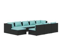 vidaXL Ensemble salon de jardin 10 pièces avec coussins noir Poly rotin