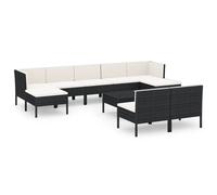vidaXL Ensemble salon de jardin 10 pièces avec coussins Poly rotin noir