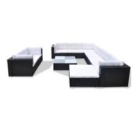 vidaXL Ensemble salon de jardin 10 pièces avec coussins Poly rotin noir