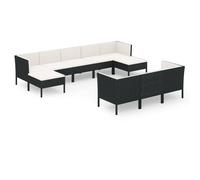 vidaXL Ensemble salon de jardin 10 pièces avec coussins Poly rotin noir