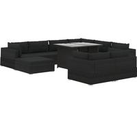 vidaXL Ensemble salon de jardin 10 pièces avec coussins Poly rotin noir