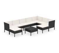 vidaXL Ensemble salon de jardin 10 pièces avec coussins Poly rotin noir