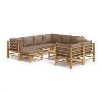 vidaXL Ensemble salon de jardin 10 pièces avec coussins Taupe Bambou