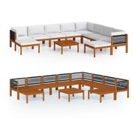 vidaXL Ensemble salon de jardin 11 pièces avec coussins Bois d'acacia & corde Crème