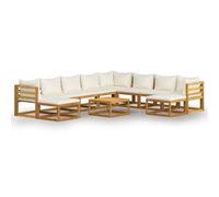 vidaXL Ensemble salon de jardin 11 pièces avec coussins Crème Bois massif Acacia