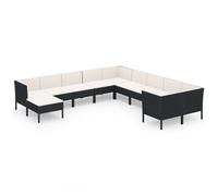 vidaXL Ensemble salon de jardin 11 pièces avec coussins Poly rotin noir