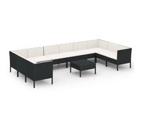 vidaXL Ensemble salon de jardin 11 pièces avec coussins Poly rotin noir