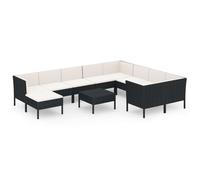 vidaXL Ensemble salon de jardin 11 pièces avec coussins Poly rotin noir