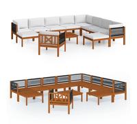 vidaXL Ensemble salon de jardin 12 pièces – bois d'acacia, corde, avec coussins – crème
