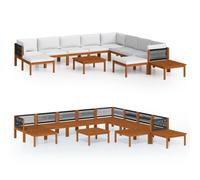 vidaXL Ensemble salon de jardin 12 pièces avec coussins Bois crème Acacia & corde