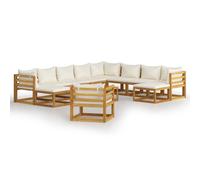 vidaXL Ensemble salon de jardin 12 pièces avec coussins Crème Bois massif Acacia