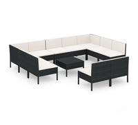 vidaXL Ensemble salon de jardin 12 pièces avec coussins Poly rotin noir
