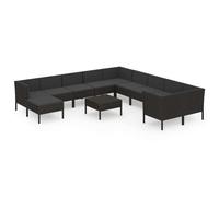 vidaXL Ensemble salon de jardin 12 pièces avec coussins Poly rotin noir
