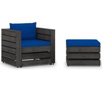 vidaXL Ensemble salon de jardin 2 pièces avec coussins Gris Bois imprégné
