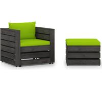 vidaXL Ensemble salon de jardin 2 pièces avec coussins Gris Bois imprégné