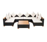 vidaXL Ensemble de salon de jardin 7 pièces en poly rotin noir avec coussins