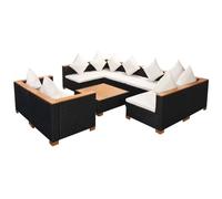 vidaXL Ensemble de salon de jardin 9 pièces avec coussins Poly rotin noir