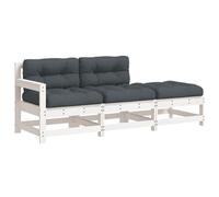 vidaXL Ensemble salon de jardin 3 pièces avec coussins blanc bois massif