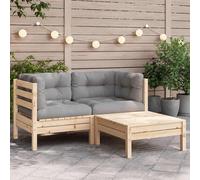 vidaXL Ensemble salon de jardin 3 pièces avec coussins gris pin massif
