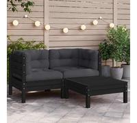 vidaXL Ensemble salon de jardin 3 pièces avec coussins Pin massif noir