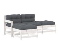 vidaXL Ensemble salon de jardin 4 pièces avec coussins blanc bois massif