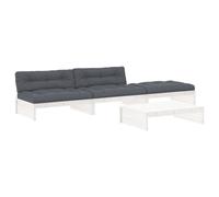 vidaXL Ensemble salon de jardin 4 pièces avec coussins blanc bois massif