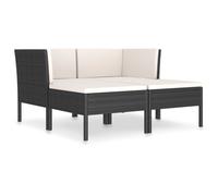vidaXL Ensemble salon de jardin 4 pièces avec coussins Poly rotin noir