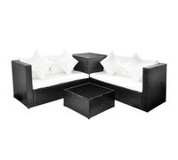 vidaXL Ensemble salon de jardin 4 pièces avec coussins Poly rotin noir