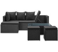 vidaXL Ensemble salon de jardin 4 pièces noir avec coussins Poly rotin