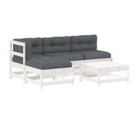 vidaXL Ensemble salon de jardin 5 pièces avec coussins blanc bois massif