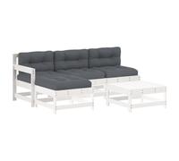 vidaXL Ensemble salon de jardin 5 pièces avec coussins blanc bois massif