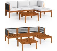 vidaXL Ensemble salon de jardin 5 pièces avec coussins bois crème acacia & corde
