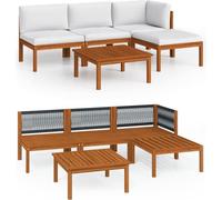 vidaXL Ensemble salon de jardin 5 pièces avec coussins bois crème acacia & corde