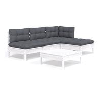 vidaXL Ensemble salon de jardin 5 pièces avec coussins Pin blanc