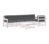 vidaXL Ensemble salon de jardin 6 pièces avec coussins blanc bois massif