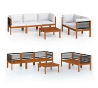 vidaXL Ensemble salon de jardin 6 pièces avec coussins bois crème acacia & corde