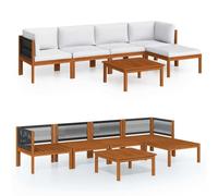 vidaXL Ensemble salon de jardin 6 pièces avec coussins bois crème acacia & corde