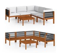 vidaXL Ensemble salon de jardin 6 pièces avec coussins bois crème acacia & corde