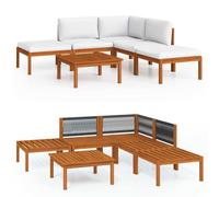 vidaXL Ensemble salon de jardin 6 pièces avec coussins bois crème acacia & corde