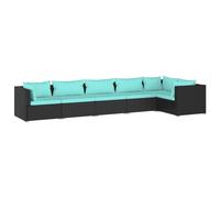 vidaXL Ensemble salon de jardin 6 pièces avec coussins Poly rotin noir