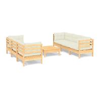 vidaXL Ensemble salon de jardin 7 pièces avec coussins Crème Pin