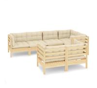 vidaXL Ensemble salon de jardin 7 pièces avec coussins crème pin massif
