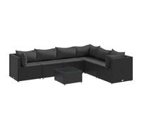 vidaXL Ensemble salon de jardin 7 pièces avec coussins noir poly rotin